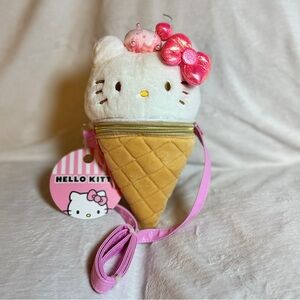 Hello Kitty by Sanrio Plush Ice Cream Cone Zipper Crossbody Bag Purse NWT